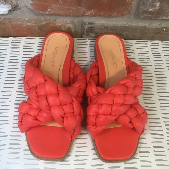 *Final Price* Vionic Kalina Sandals Women's 8 Red Faux Leather Braided Summer - Picture 3 of 7